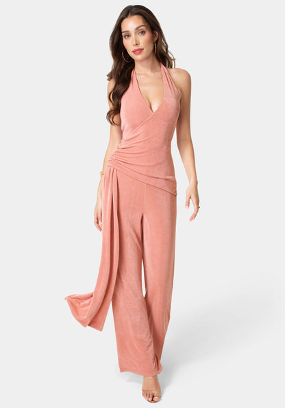 Slinky Drop Waist Halter Jumpsuit Rose - bebe