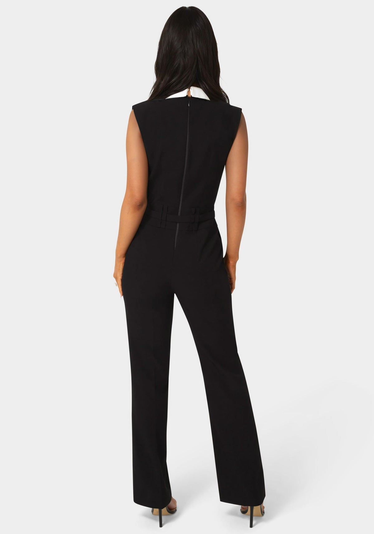 Tailored Two Tone Straight Leg Jumpsuit Black / White Alyssum - bebe