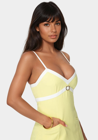 Tailored V Neck Romper Key Lime Pie - bebe