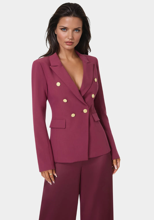 Double Breast Tailored Woven Twill Blazer Purple Potion - bebe Purple Potion - bebe