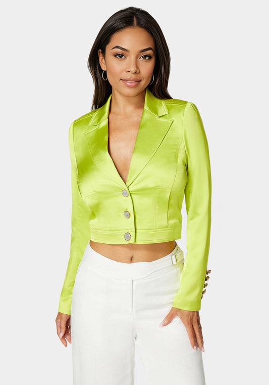 Tailored Satin Jacket Cyber Lime - bebe