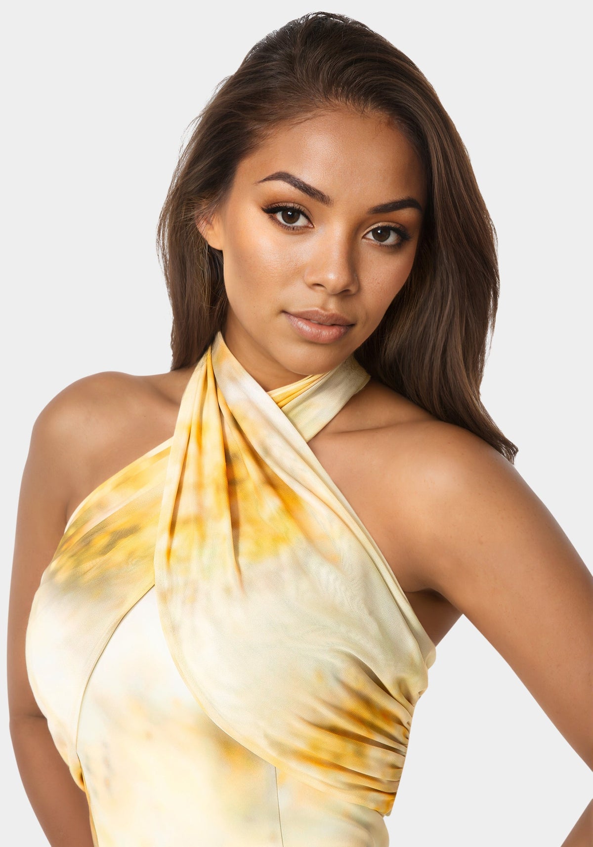 Halter Wrap Tie Top Mimosa Haze Print - bebe