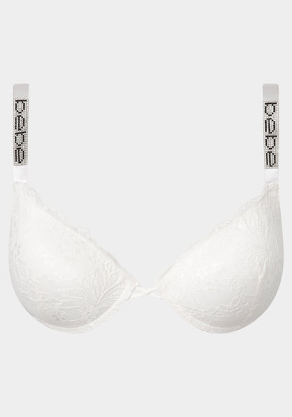 MEGA PUSH UP Lace Bra with Bebe Rhinestone Detail Sea Salt - bebe