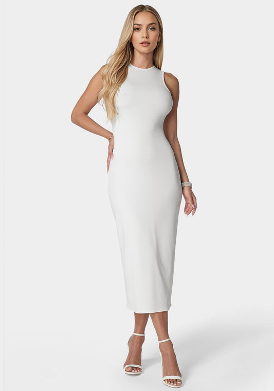 Rib Sleeveless Midi Dress White - bebe