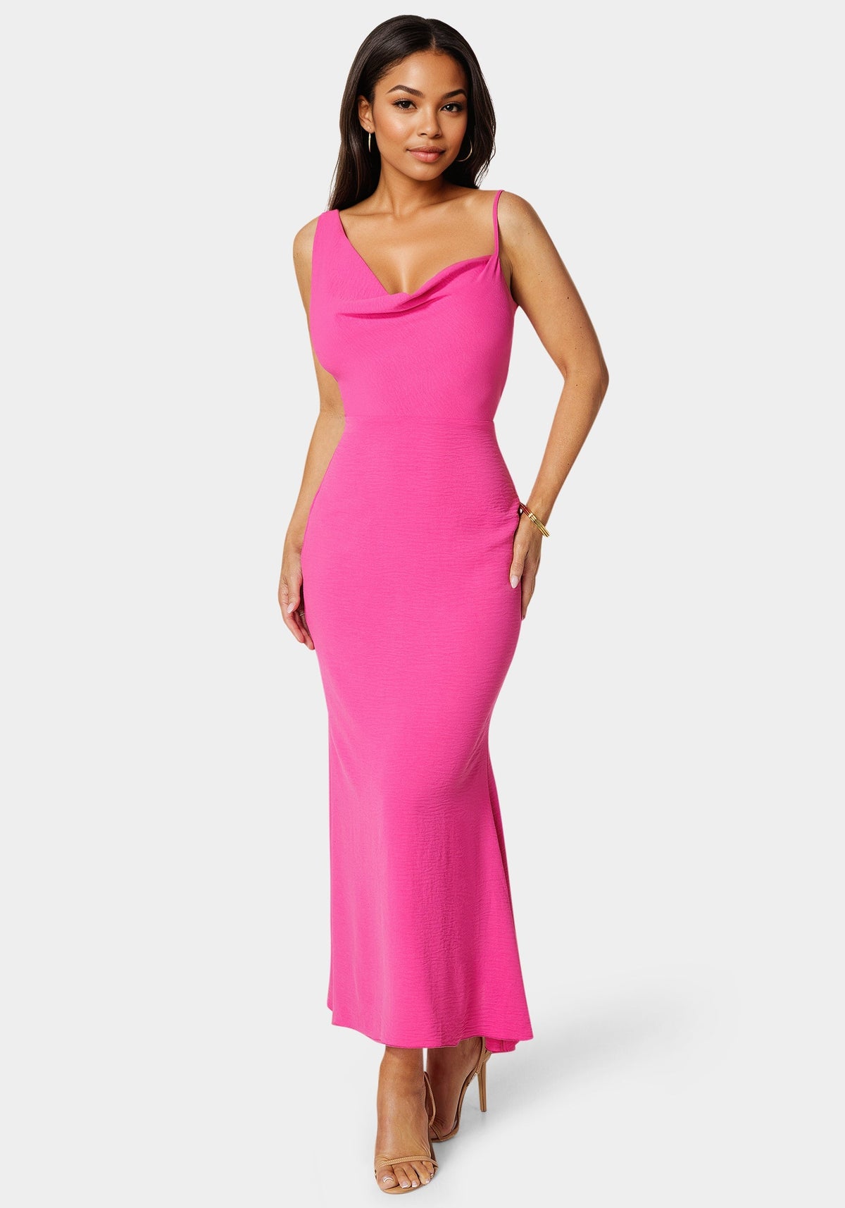 Airflow Cowl Maxi Dress in Fuchsia - bebe Fuchsia - bebe