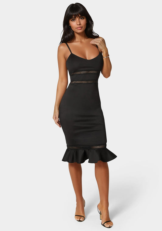 Lace Trim Flounce Dress Black - bebe Black - bebe