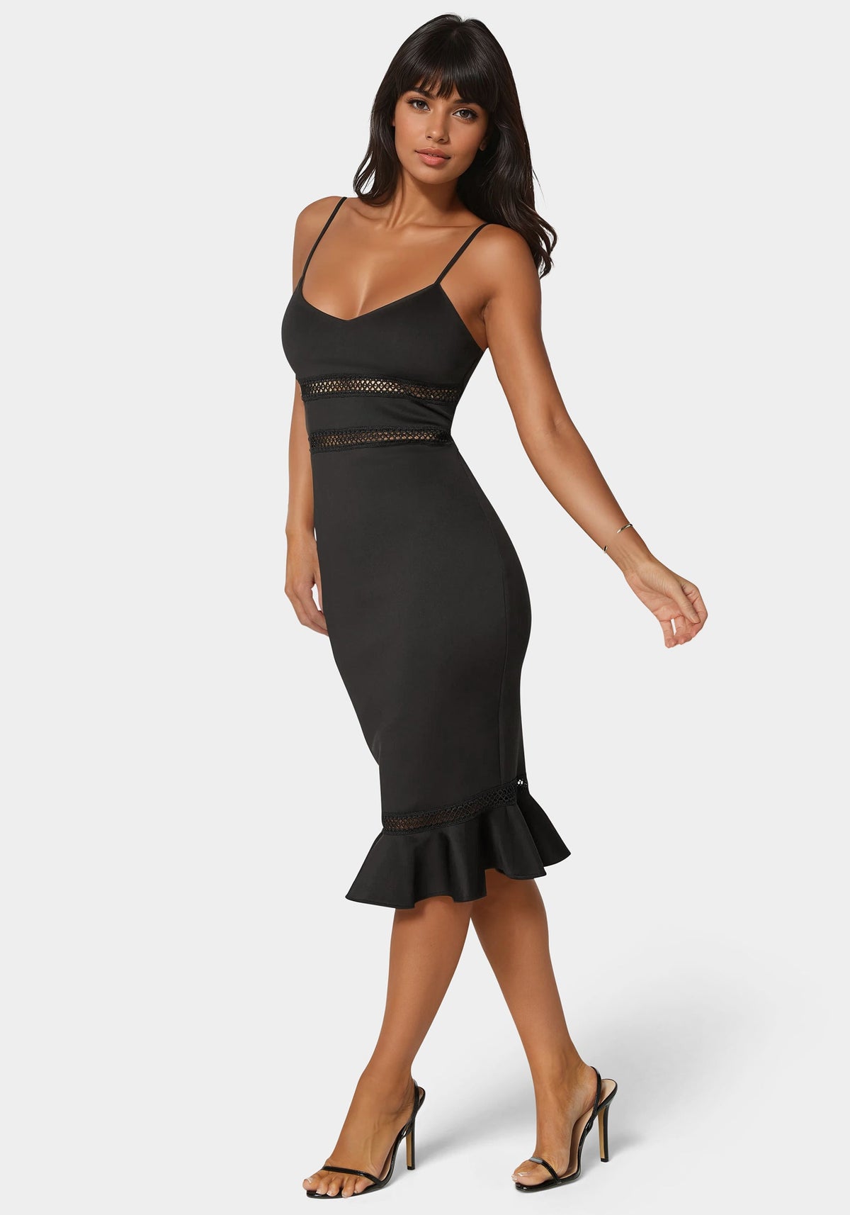 Lace Trim Flounce Dress Black - bebe Black - bebe