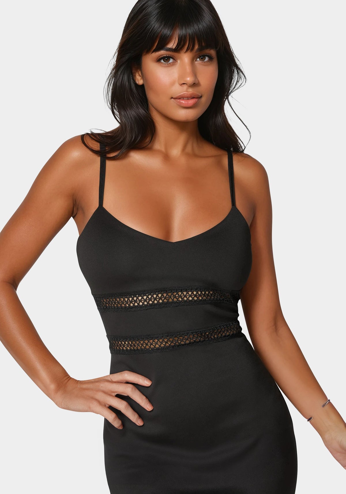 Lace Trim Flounce Dress Black - bebe Black - bebe