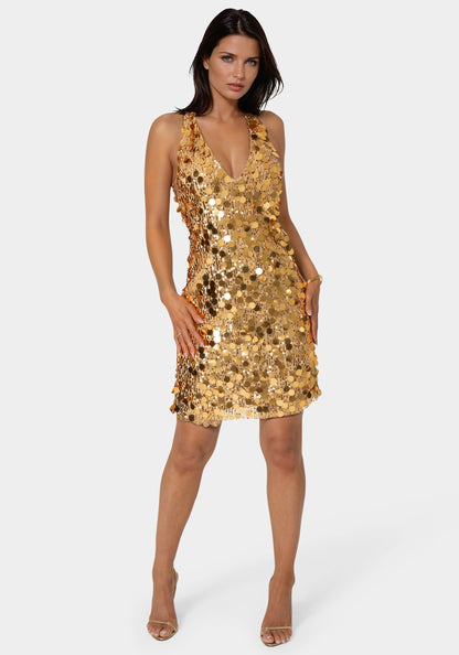 Medallion Halter Mini Dress Gold - bebe
