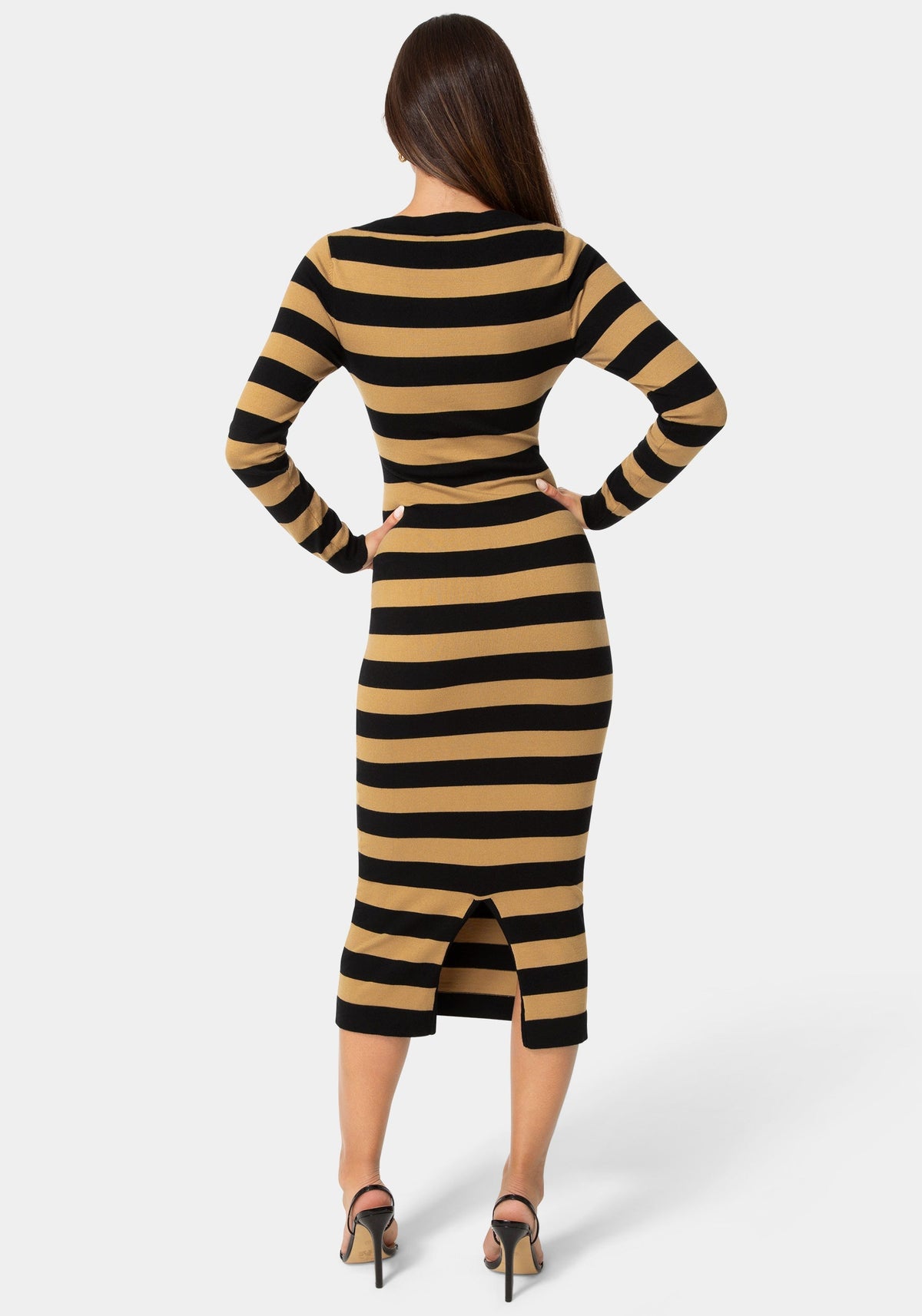 Stripe Sweater Cap Sleeve Maxi Dress Black/Brown - bebe