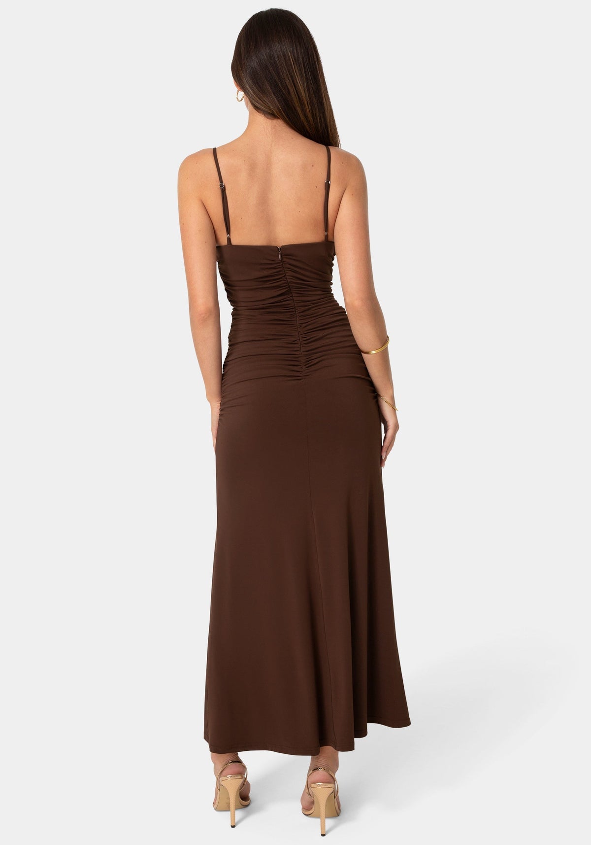 Jersey Rosette Shirred Maxi Dress Chocolate - bebe