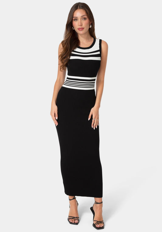 Racer Maxi Dress with Contrast Stripe Black - bebe
