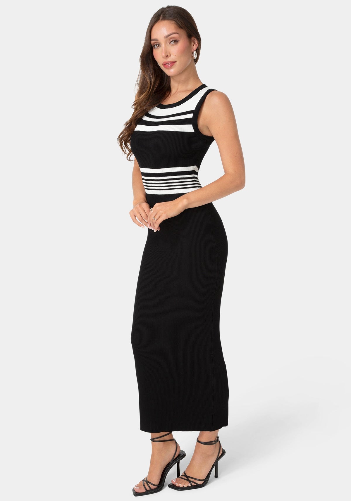 Racer Maxi Dress with Contrast Stripe Black - bebe
