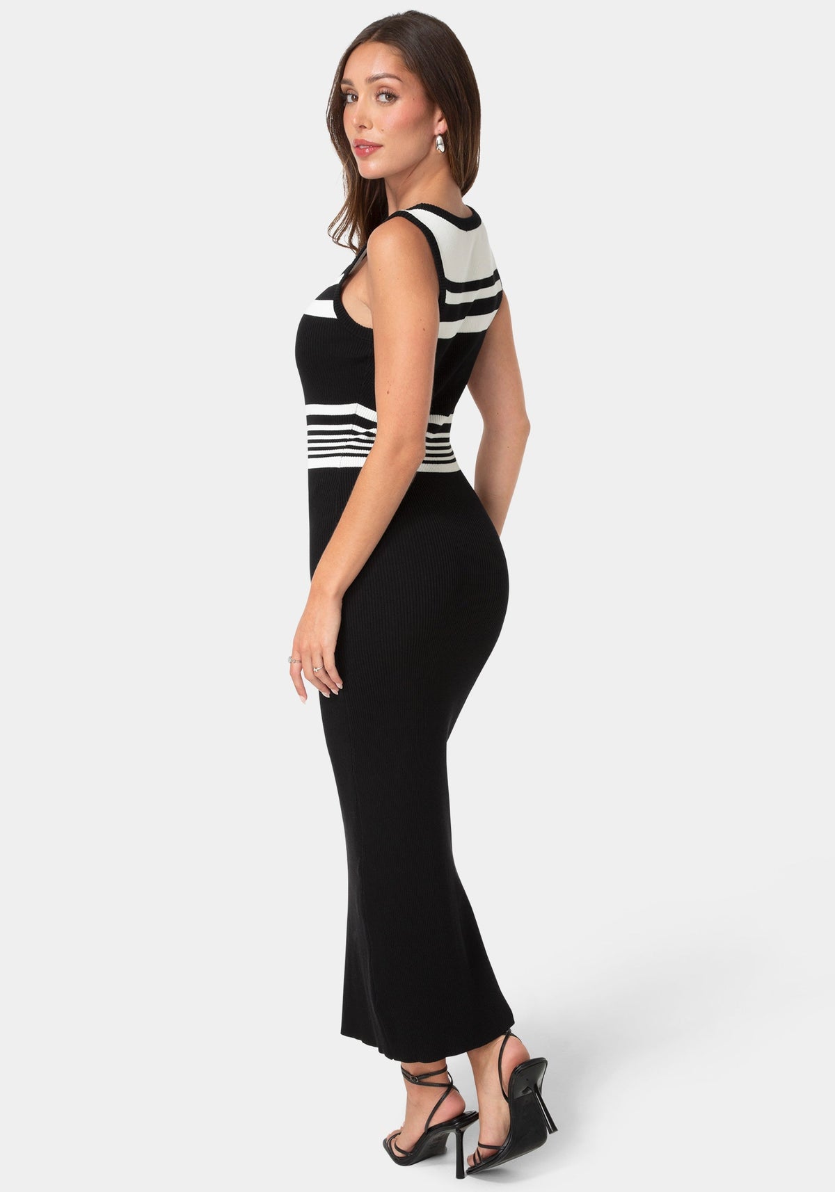 Racer Maxi Dress with Contrast Stripe Black - bebe