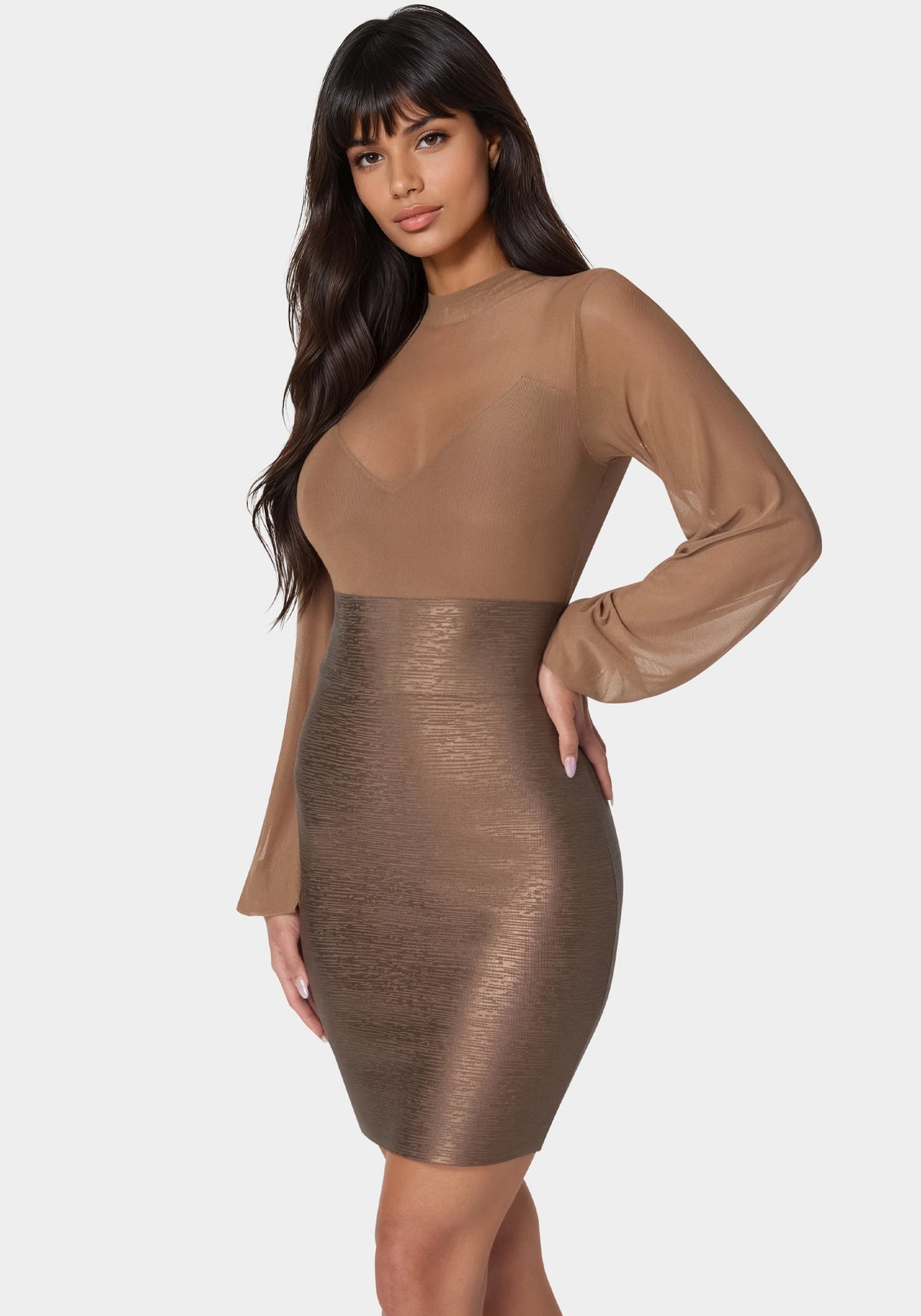 Bandage Sparkle Skirt Dress Mocha - bebe