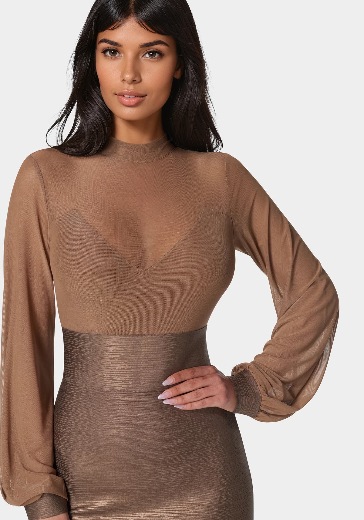 Bandage Sparkle Skirt Dress Mocha - bebe