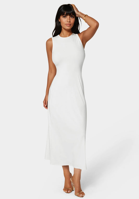 Rib A-Line Maxi Dress Ivory - bebe