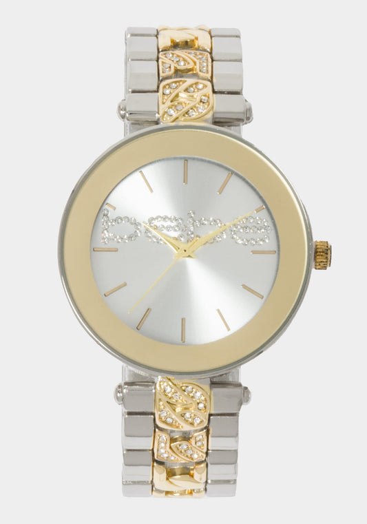 Silver Smooth Dial Smooth Bezel Watch Two-Tone Gold-Silver - bebe