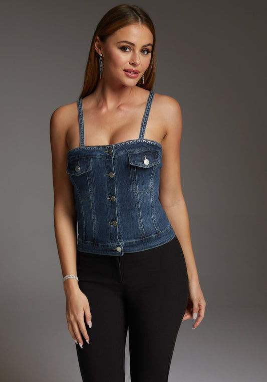 The Button Front Corset Indigo Wash - bebe