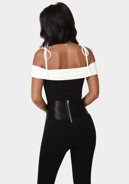 Off Shoulder Bow Tie Top Black - bebe