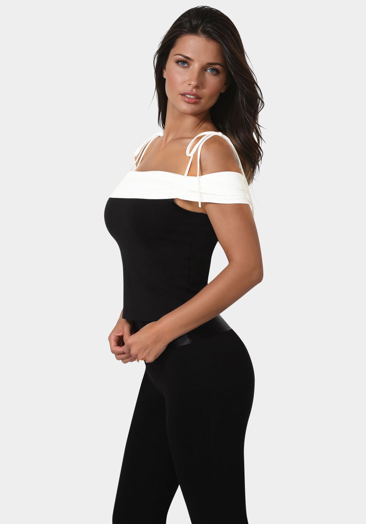 Off Shoulder Bow Tie Top Black - bebe