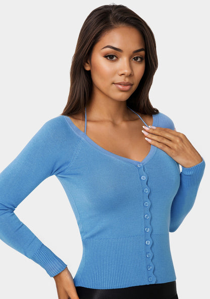 Light Weight Halter Neck Tie Cardigan Cool Desire - bebe