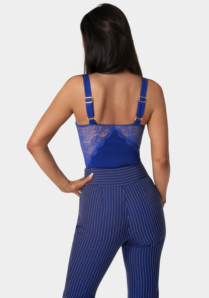 Lace Insert Corset Top Blue Intention - bebe