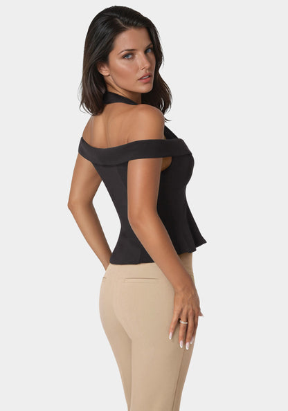Off Shoulder Halter Top Black - bebe