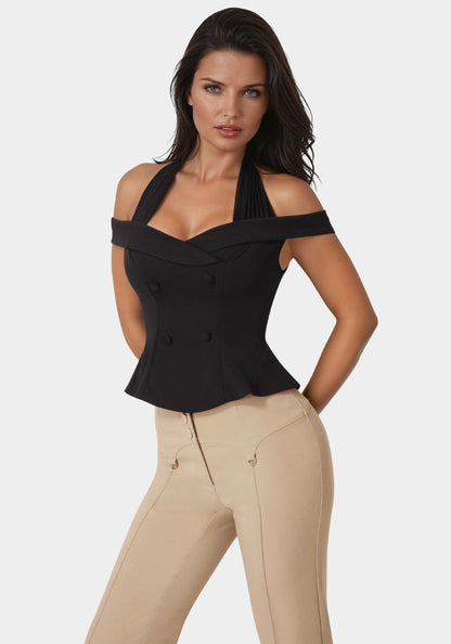 Off Shoulder Halter Top Black - bebe
