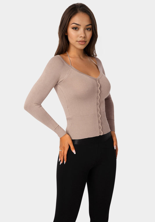 Light Weight Halter Neck Tie Cardigan Bare Affair - bebe