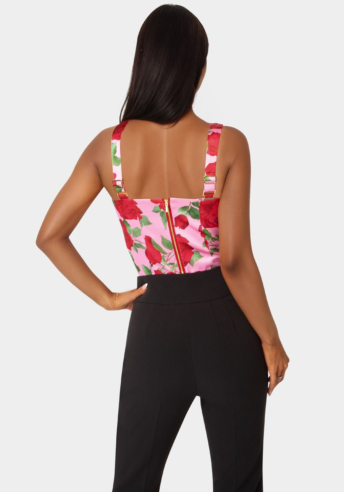 Front Drape Corset Top Rose Seduction Print - bebe