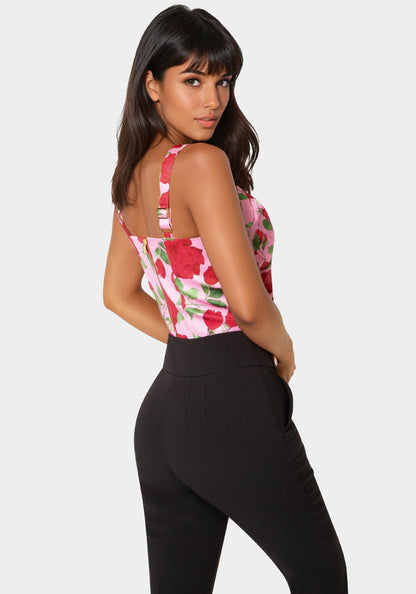 Front Drape Corset Top Rose Seduction Print - bebe