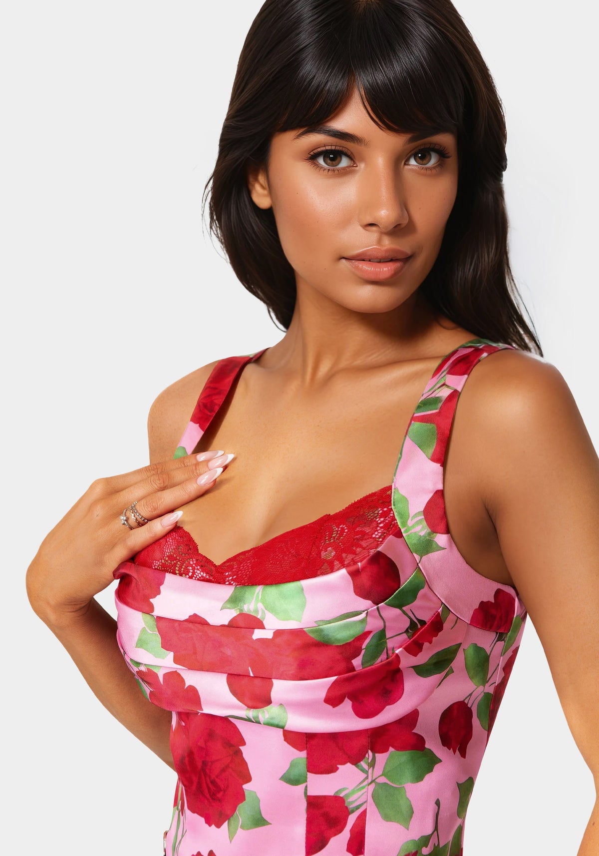 Front Drape Corset Top Rose Seduction Print - bebe