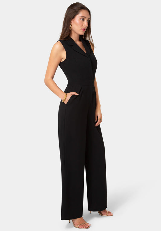Tuxedo Sleeveless Jumpsuit Black - bebe
