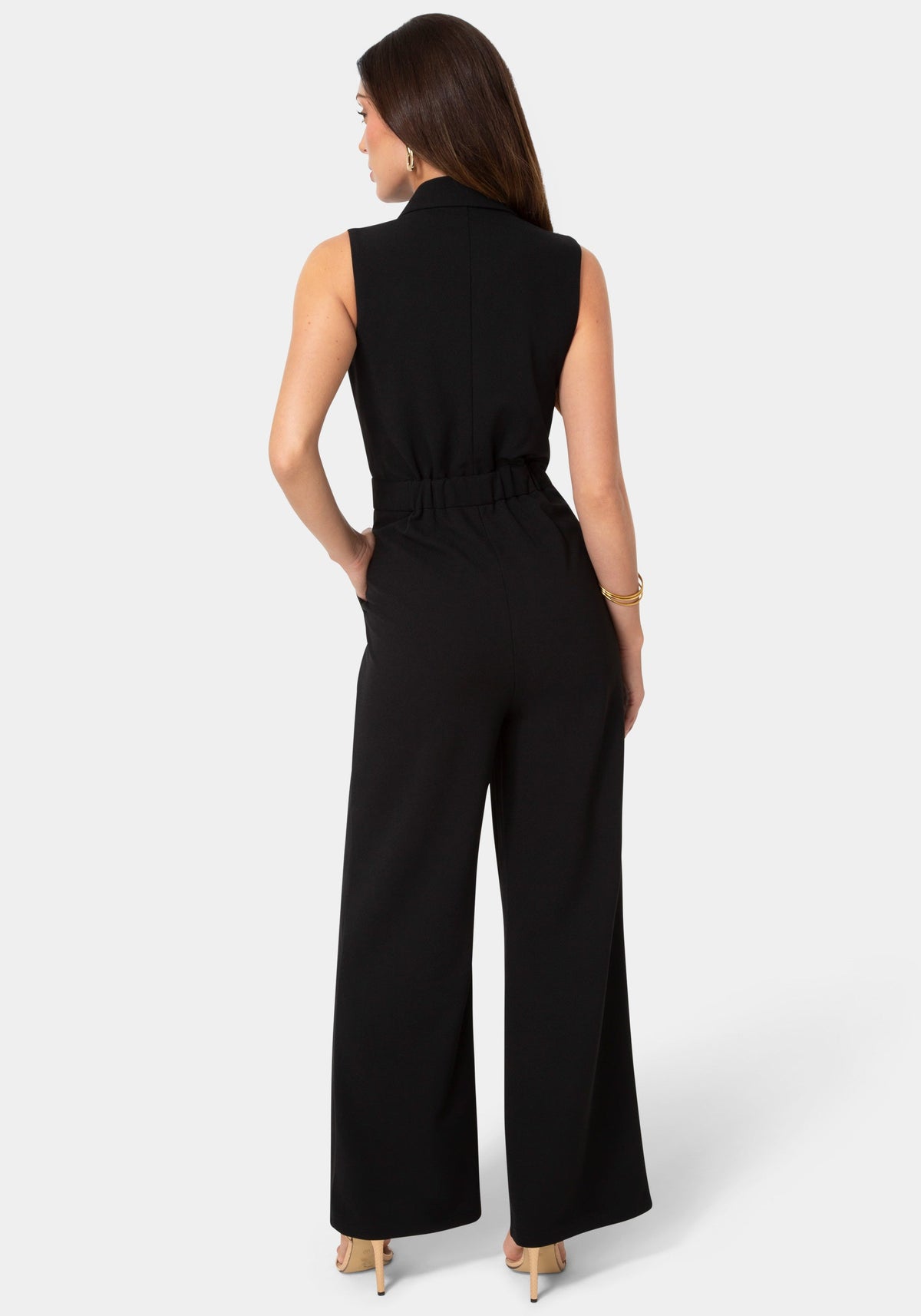 Tuxedo Sleeveless Jumpsuit Black - bebe