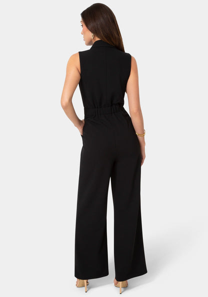 Tuxedo Sleeveless Jumpsuit Black - bebe