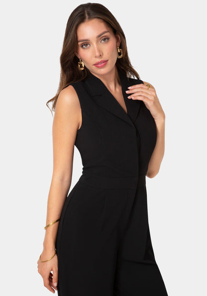 Tuxedo Sleeveless Jumpsuit Black - bebe