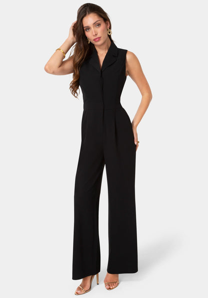 Tuxedo Sleeveless Jumpsuit Black - bebe