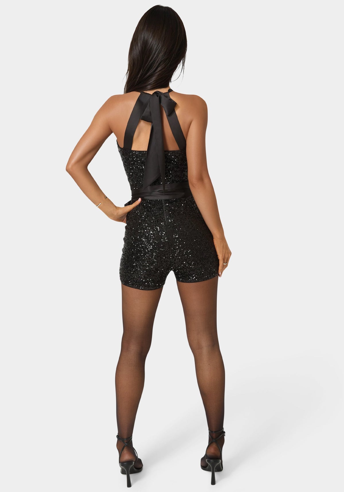 Sequin Halter Romper Black - bebe