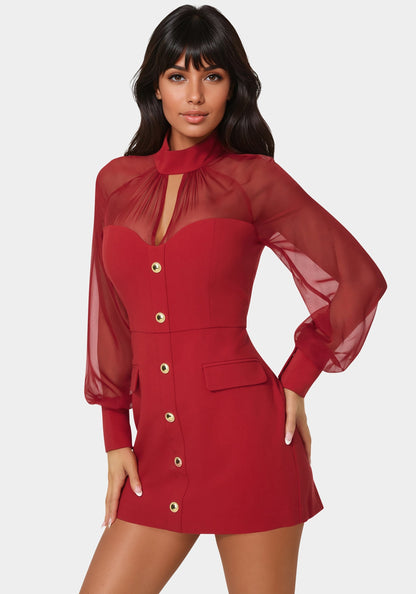 Mixed Media Long Sleeve Romper Chili Pepper - bebe