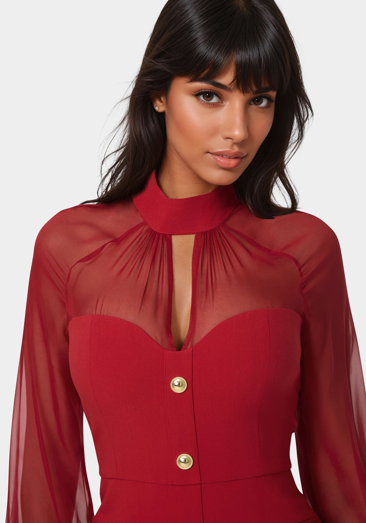Mixed Media Long Sleeve Romper Chili Pepper - bebe