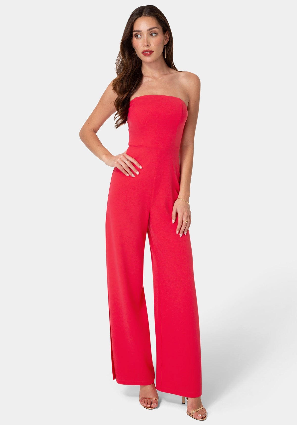 Strapless A-Line Jumpsuit Fuchsia - bebe