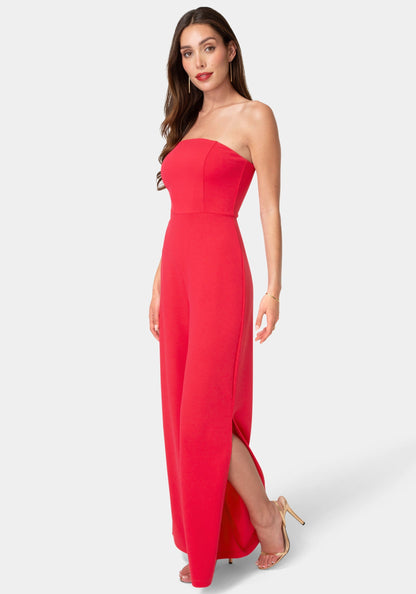 Strapless A-Line Jumpsuit Fuchsia - bebe