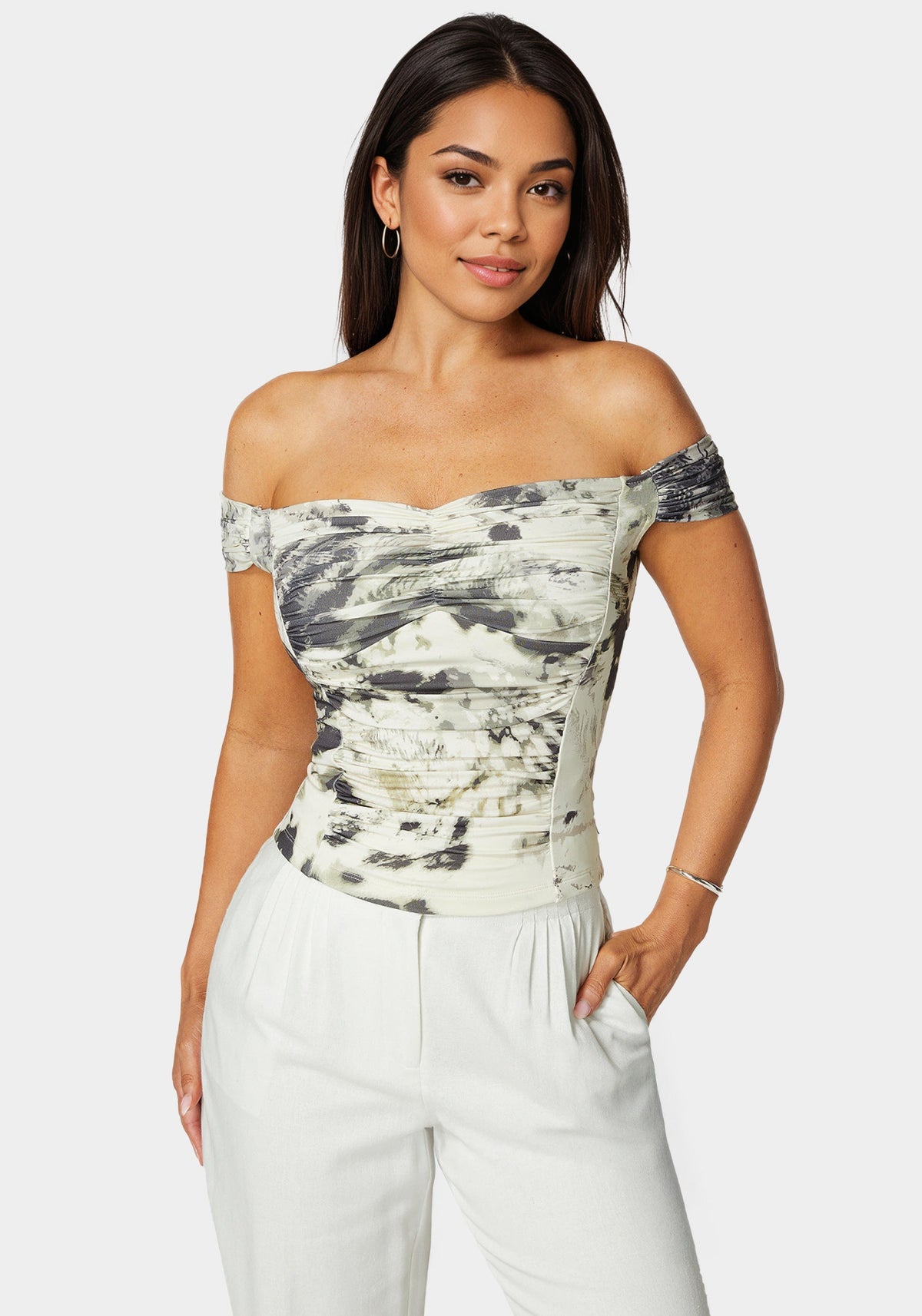 Off Shoulder Knit Top Jungle Bloom Print - bebe Jungle Bloom Print - bebe