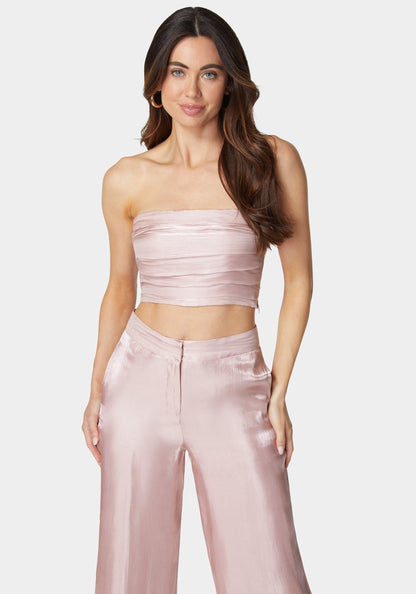Iridescent Satin Bandeau Top Rose Champagne - bebe