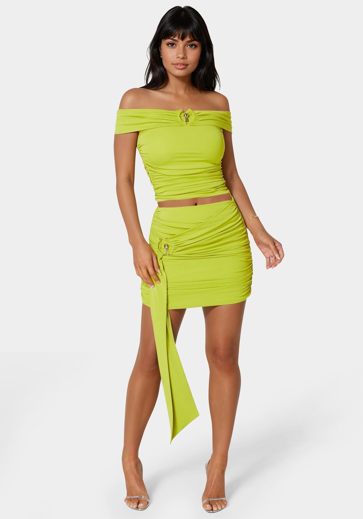 Off Shoulder Knit Top Grenoble Green - bebe Grenoble Green - bebe