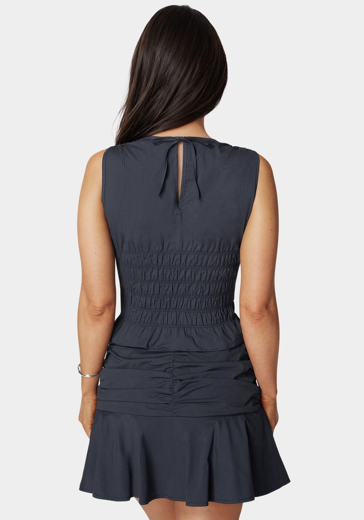 Ruched Ruffle Top Navy Iris - bebe