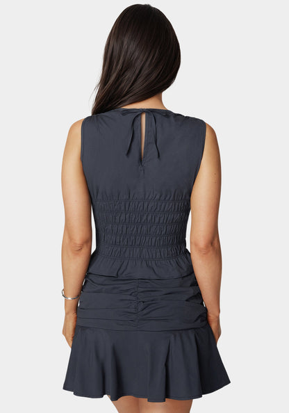 Ruched Ruffle Top Navy Iris - bebe