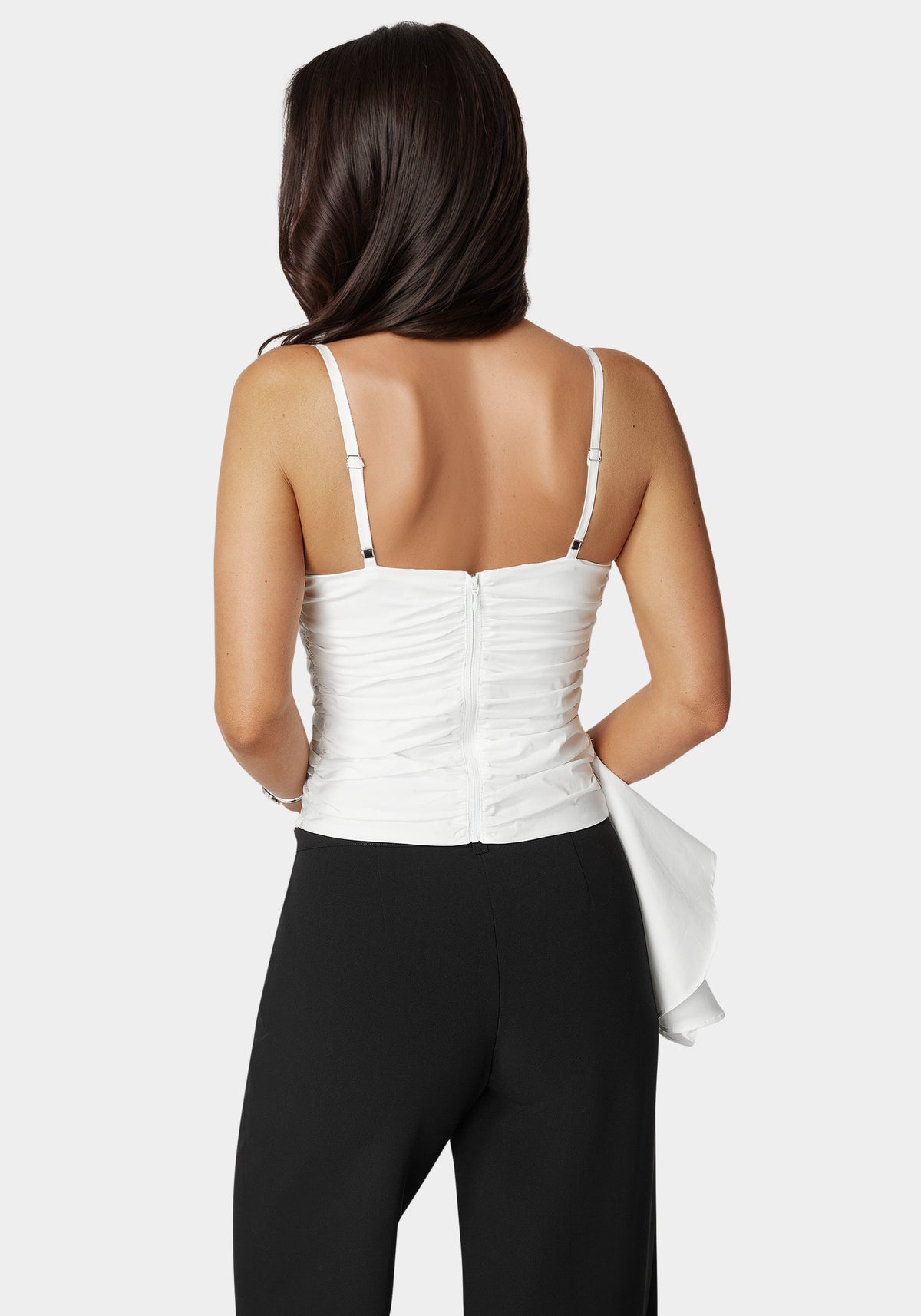 Poplin Asymmetric Ruffle Top White Alyssum - bebe