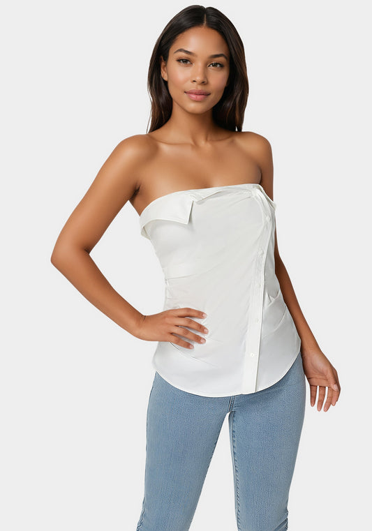 Ruched Asymmetric Top White Alyssum - bebe White Alyssum - bebe